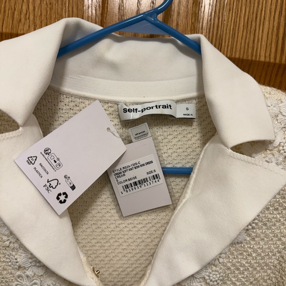 SELF PORTRAIT Cream Soft Knit Bow Mini Dress Size S - read desc - Picture 3 of 4